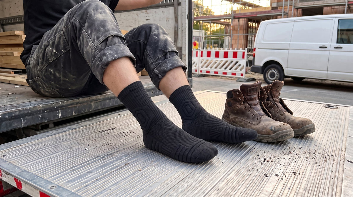 Arbeiter nach der Schicht in WERKSCHRITT Arbeitssocken