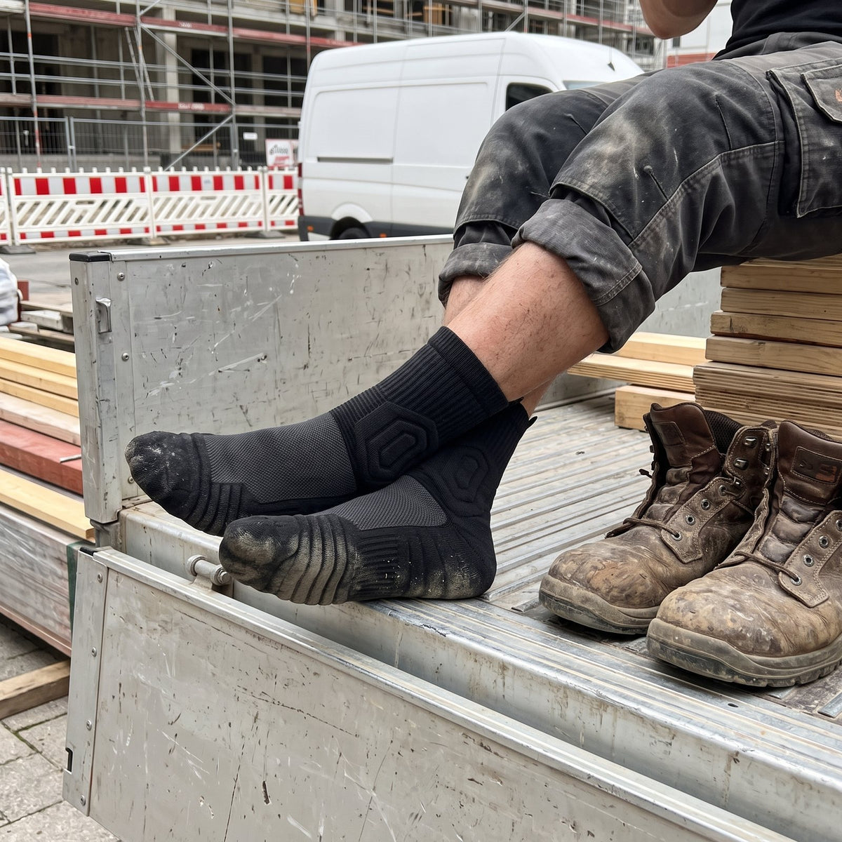 WERKSCHRITT Arbeitssocken auf der Baustelle
